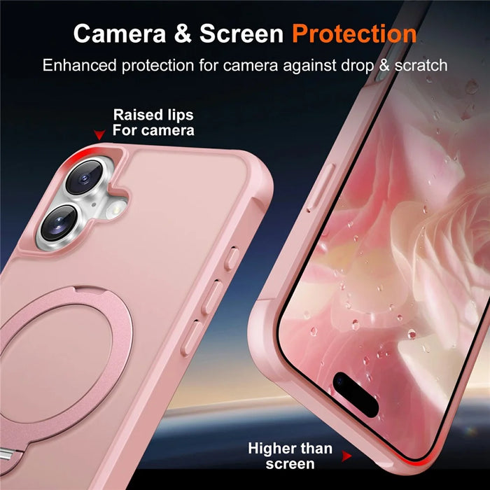 For iPhone 17 Case Compatible with MagSafe Kickstand TPU PC Shockproof Phone Back Cover - Pink - 5