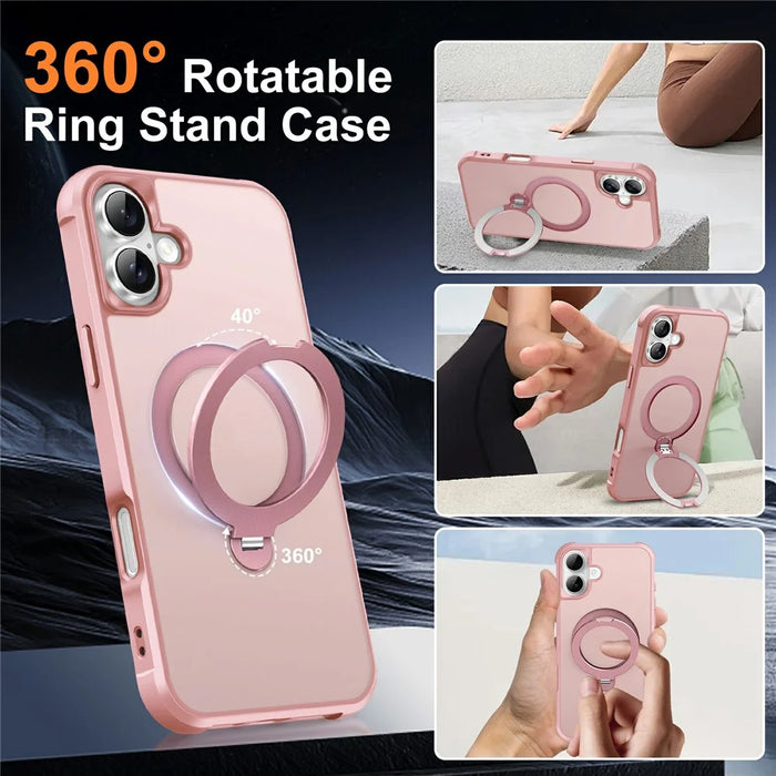 For iPhone 17 Case Compatible with MagSafe Kickstand TPU PC Shockproof Phone Back Cover - Pink - 7
