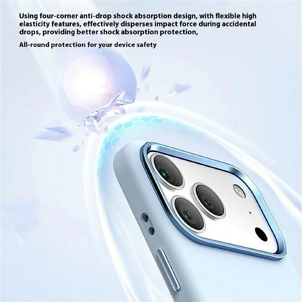 For iPhone 17 Pro Case Shockproof Liquid Silicone Phone Back Cover with Metal Lens Frame - Blue - 3