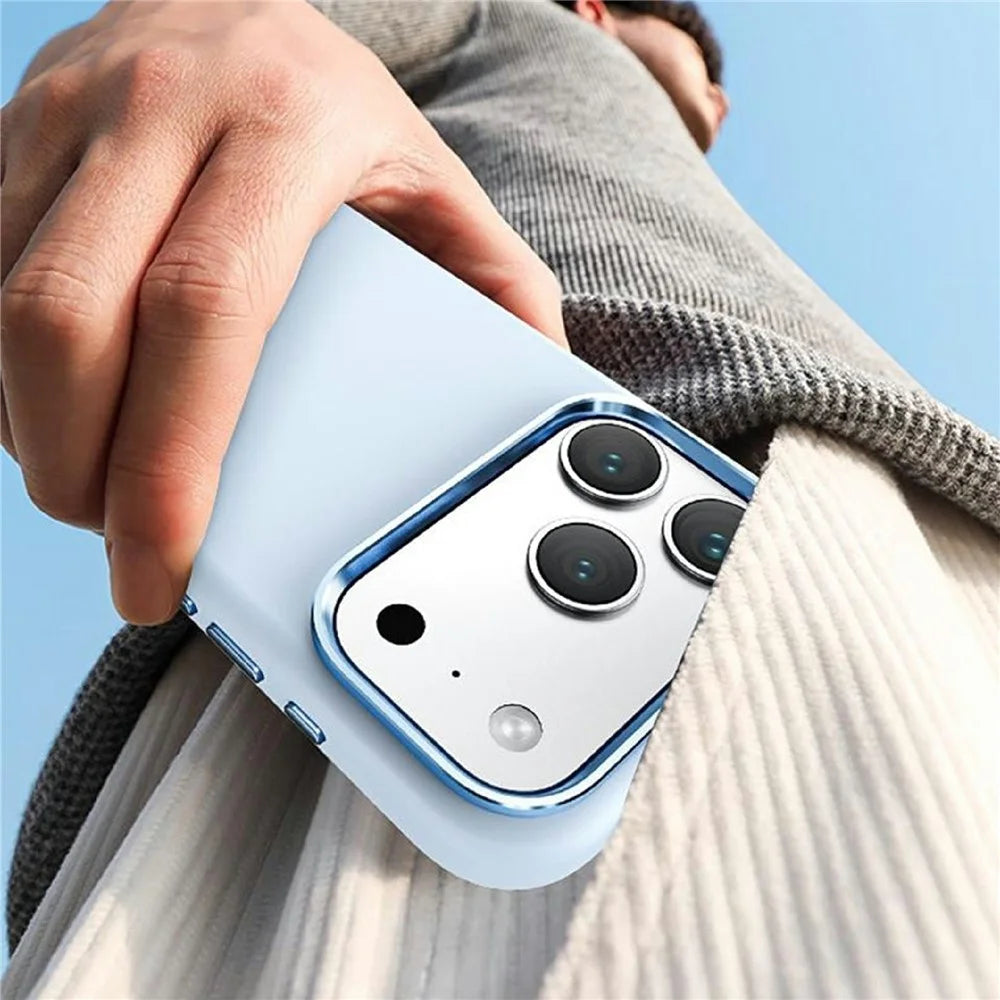 For iPhone 17 Pro Case Shockproof Liquid Silicone Phone Back Cover with Metal Lens Frame - Blue - 7
