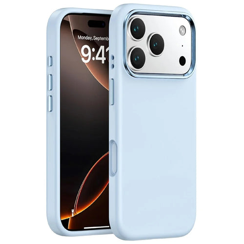 For iPhone 17 Pro Max Case Shockproof Liquid Silicone Phone Back Cover with Metal Lens Frame - Blue - 1