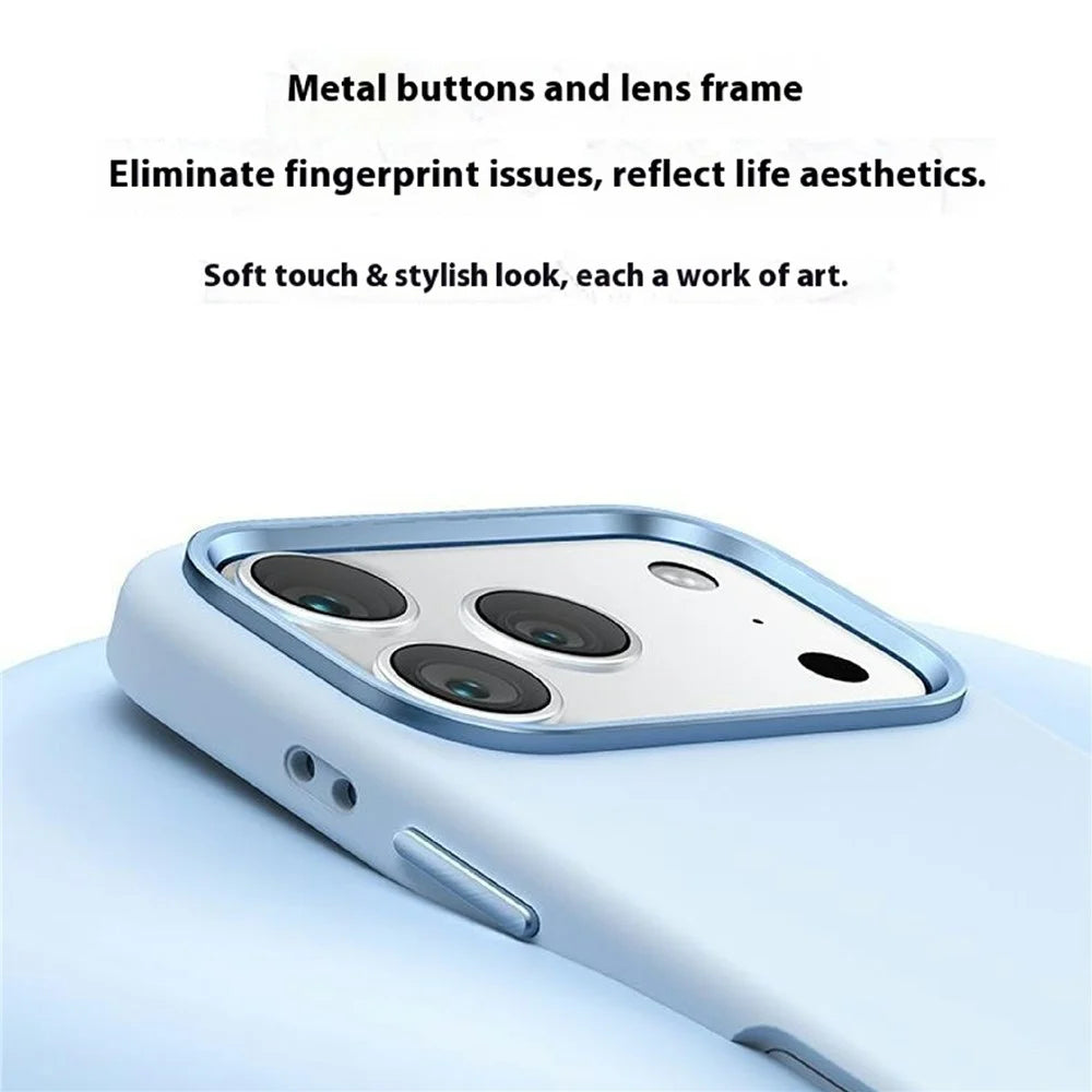 For iPhone 17 Pro Max Case Shockproof Liquid Silicone Phone Back Cover with Metal Lens Frame - Blue - 5