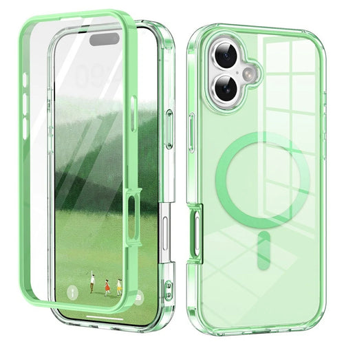 For iPhone 17 Case Compatible with MagSafe PC + TPU Clear Phone Cover with PET Screen Film - Green - 1