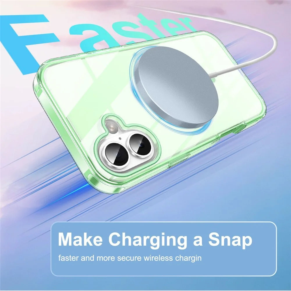 For iPhone 17 Case Compatible with MagSafe PC + TPU Clear Phone Cover with PET Screen Film - Green - 2