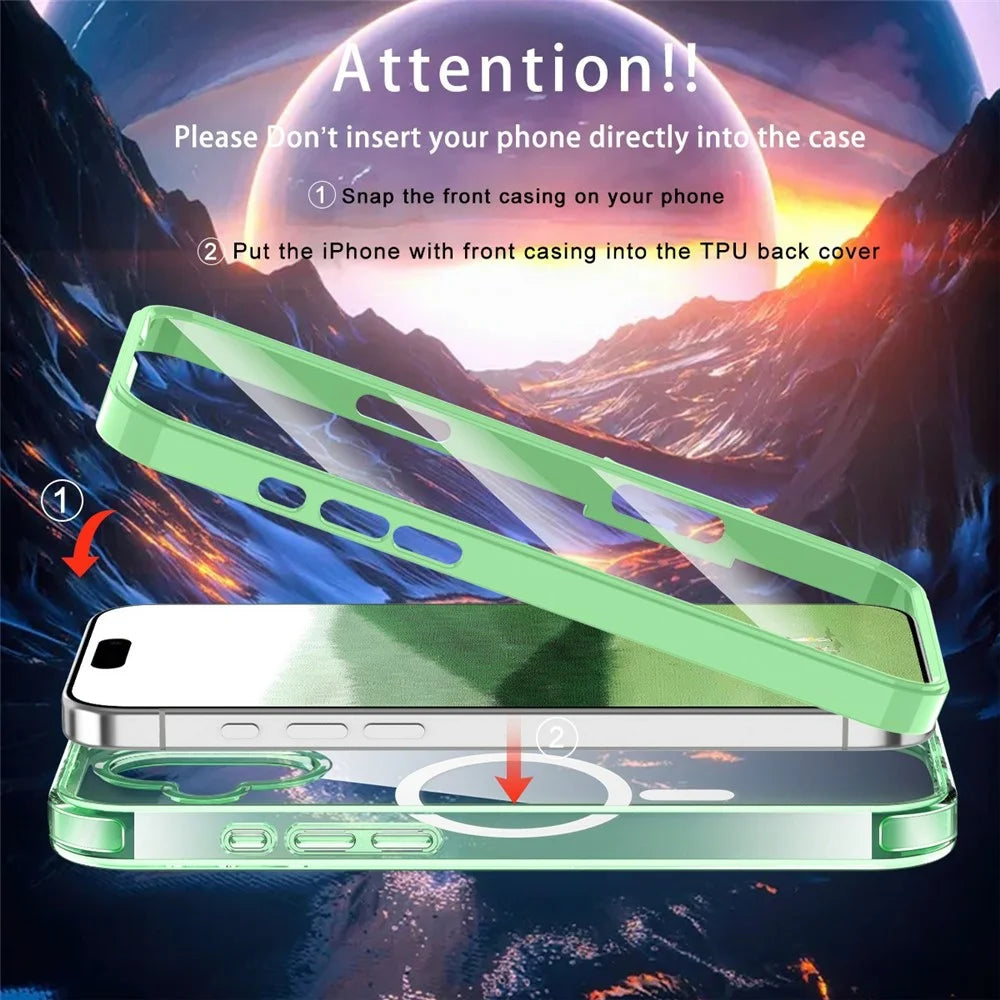 For iPhone 17 Case Compatible with MagSafe PC + TPU Clear Phone Cover with PET Screen Film - Green - 3