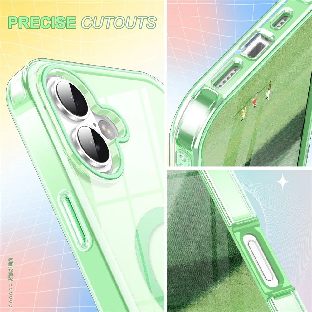 For iPhone 17 Case Compatible with MagSafe PC + TPU Clear Phone Cover with PET Screen Film - Green - 4
