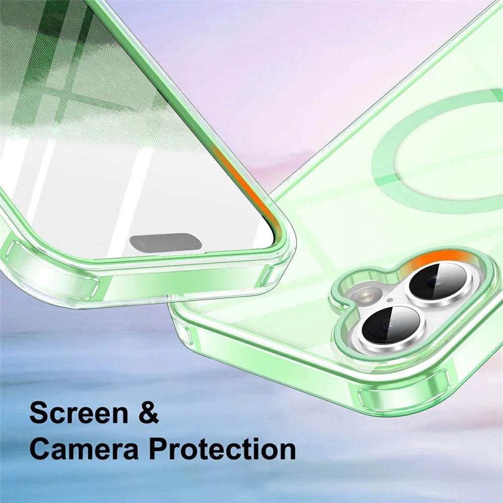 For iPhone 17 Case Compatible with MagSafe PC + TPU Clear Phone Cover with PET Screen Film - Green - 5