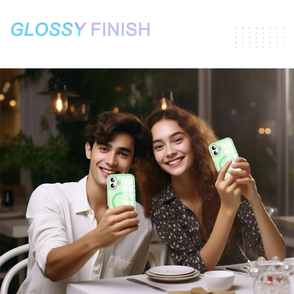For iPhone 17 Case Compatible with MagSafe PC + TPU Clear Phone Cover with PET Screen Film - Green - 6