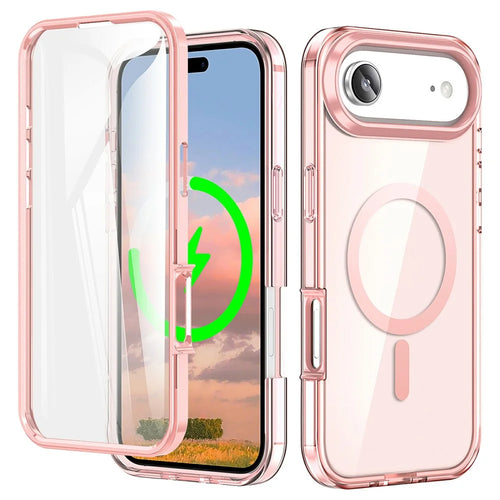 For iPhone Air Case Compatible with MagSafe PC+TPU Clear Phone Cover with PET Screen Film - Pink - 1