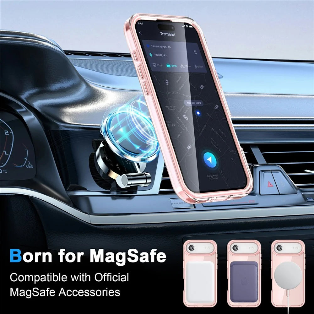 For iPhone Air Case Compatible with MagSafe PC+TPU Clear Phone Cover with PET Screen Film - Pink - 3