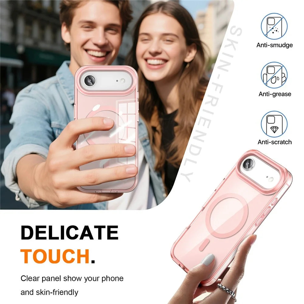 For iPhone Air Case Compatible with MagSafe PC+TPU Clear Phone Cover with PET Screen Film - Pink - 4