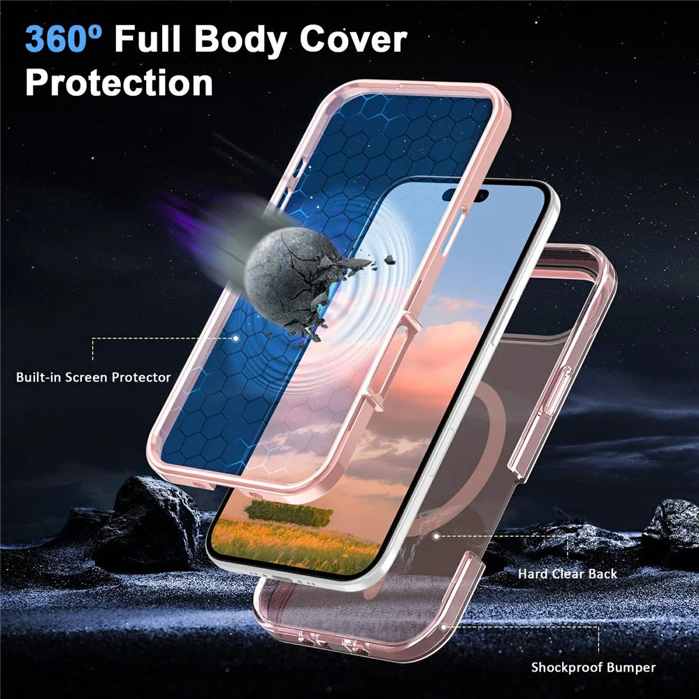 For iPhone Air Case Compatible with MagSafe PC+TPU Clear Phone Cover with PET Screen Film - Pink - 6