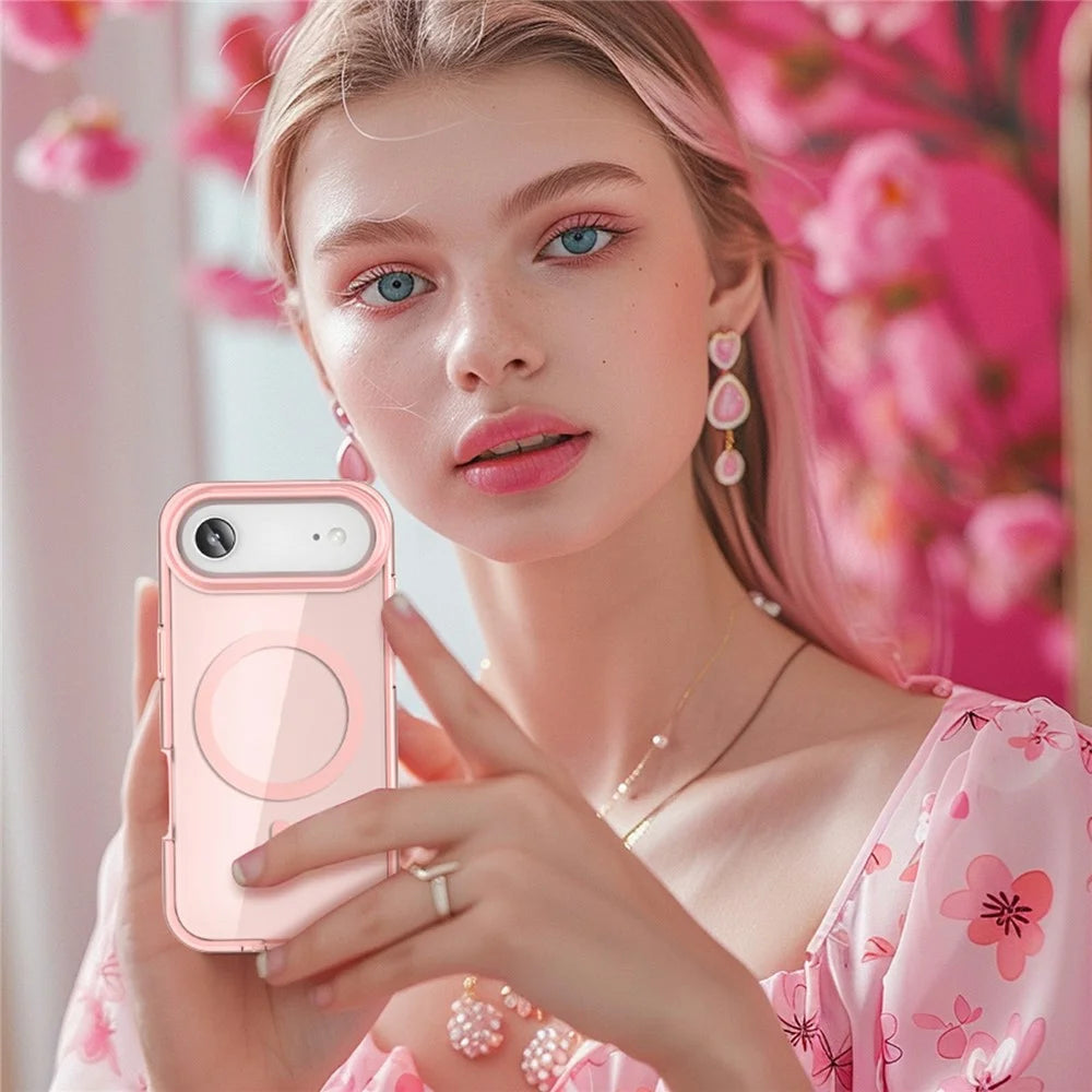 For iPhone Air Case Compatible with MagSafe PC+TPU Clear Phone Cover with PET Screen Film - Pink - 7