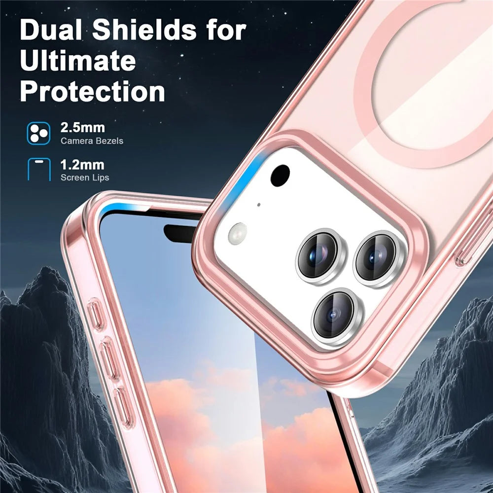 For iPhone 17 Pro Case Compatible with MagSafe PC + TPU Clear Phone Cover with PET Screen Film - Pink - 2