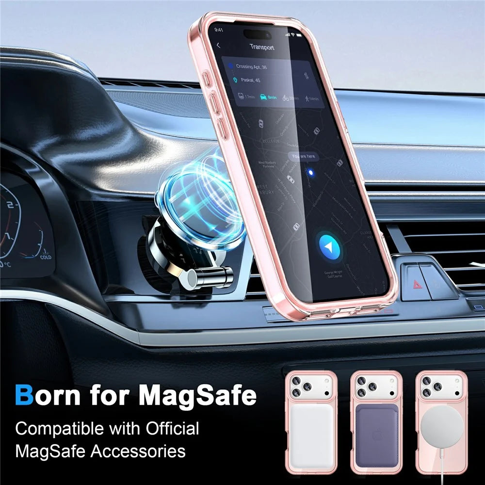 For iPhone 17 Pro Case Compatible with MagSafe PC + TPU Clear Phone Cover with PET Screen Film - Pink - 3