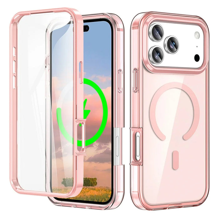 For iPhone 17 Pro Max Case Compatible with MagSafe PC + TPU Clear Phone Cover with PET Screen Film - Pink - 1