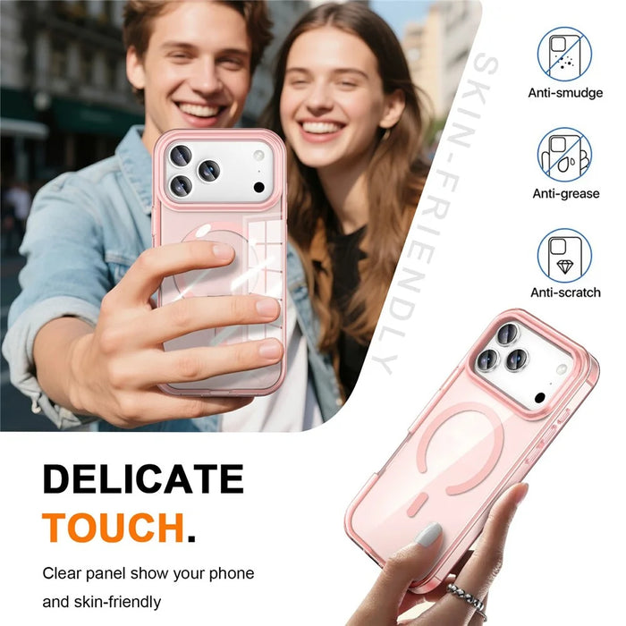 For iPhone 17 Pro Max Case Compatible with MagSafe PC + TPU Clear Phone Cover with PET Screen Film - Pink - 4