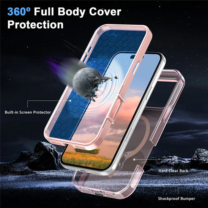 For iPhone 17 Pro Max Case Compatible with MagSafe PC + TPU Clear Phone Cover with PET Screen Film - Pink - 6