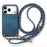 For iPhone 17 Pro Retro Leather Phone Back Cover with Adjustable Strap - Blue - 2
