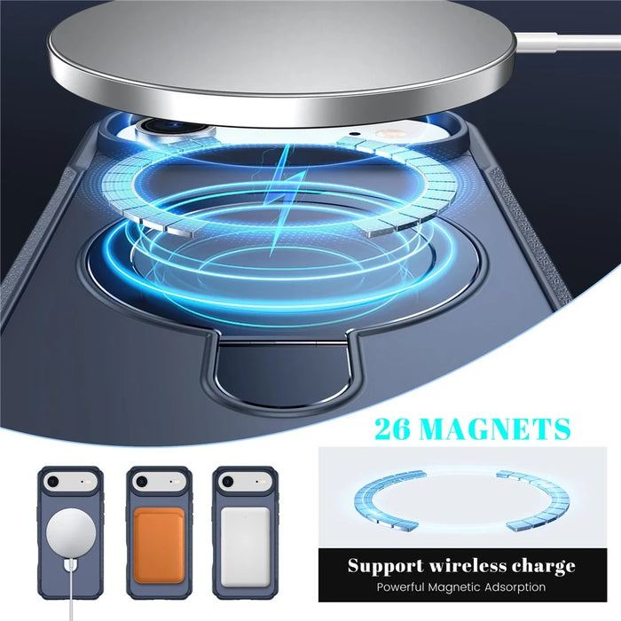 For iPhone Air Shockproof Case TPU + PC Phone Cover Compatible with MagSafe Rotating Kickstand - Sapphire - 3