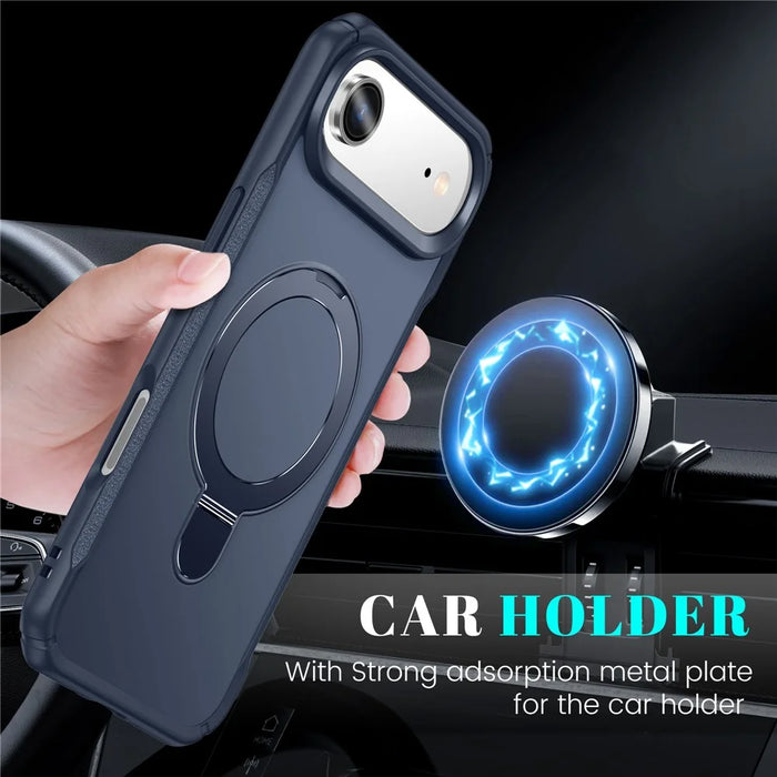 For iPhone Air Shockproof Case TPU + PC Phone Cover Compatible with MagSafe Rotating Kickstand - Sapphire - 4