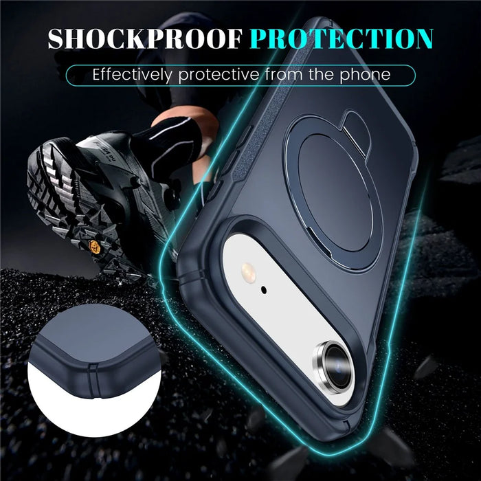 For iPhone Air Shockproof Case TPU + PC Phone Cover Compatible with MagSafe Rotating Kickstand - Sapphire - 6