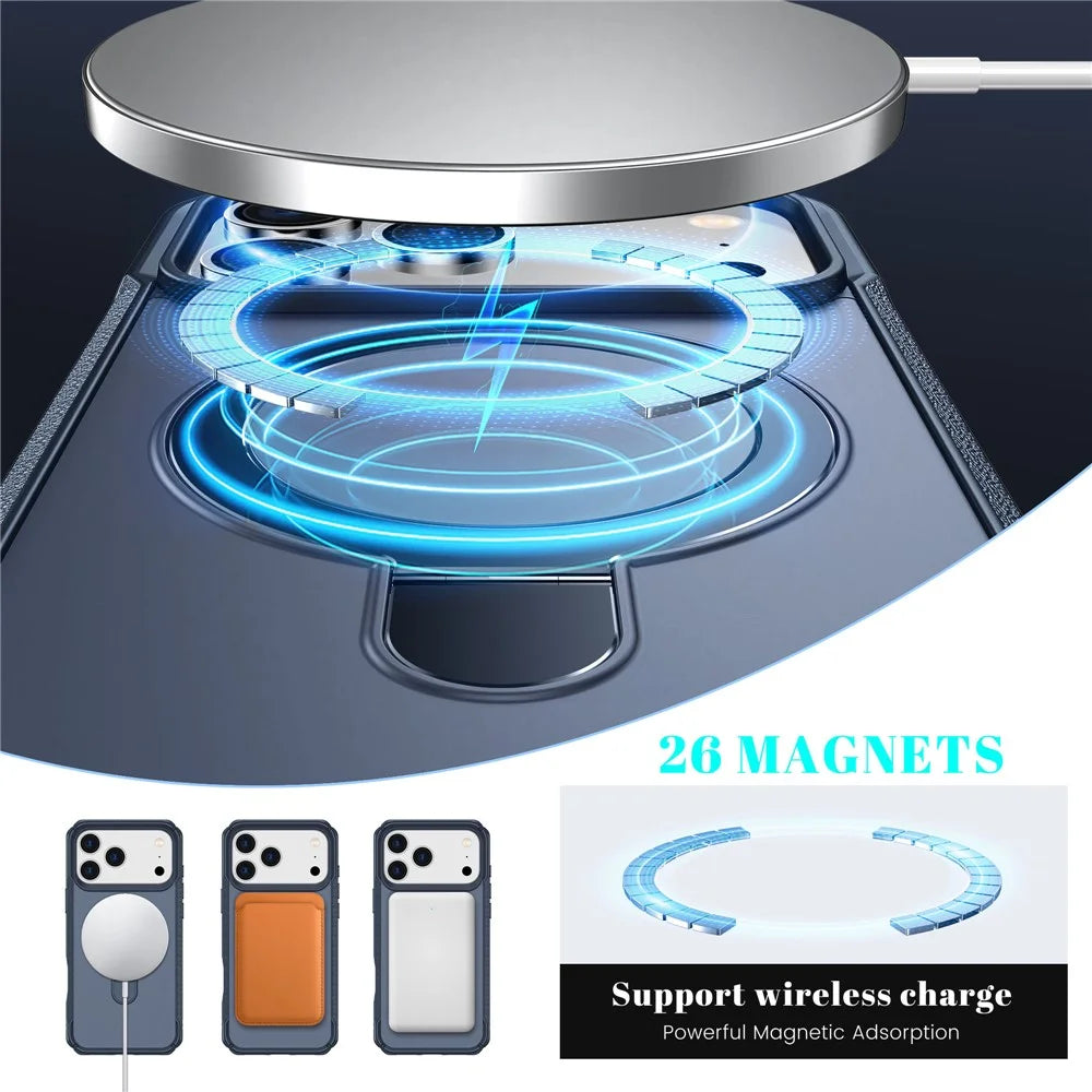 For iPhone 17 Pro Shockproof Case TPU + PC Phone Cover Compatible with MagSafe Rotating Kickstand - Sapphire - 3