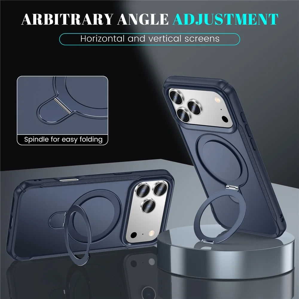 For iPhone 17 Pro Shockproof Case TPU + PC Phone Cover Compatible with MagSafe Rotating Kickstand - Sapphire - 5