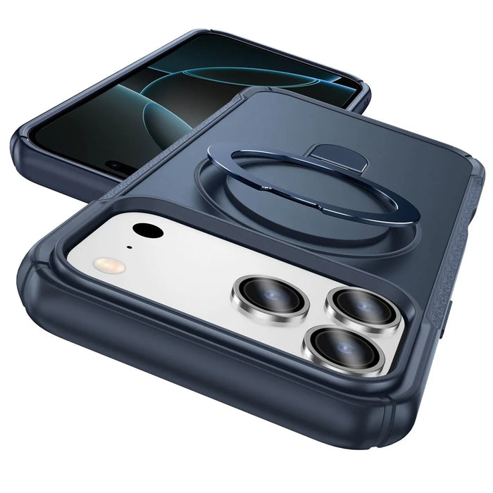 For iPhone 17 Pro Max Shockproof Case TPU + PC Phone Cover Compatible with MagSafe Rotating Kickstand - Sapphire - 2