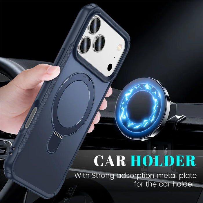 For iPhone 17 Pro Max Shockproof Case TPU + PC Phone Cover Compatible with MagSafe Rotating Kickstand - Sapphire - 4