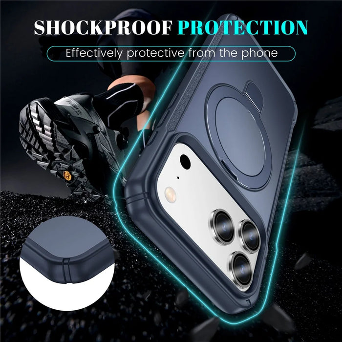 For iPhone 17 Pro Max Shockproof Case TPU + PC Phone Cover Compatible with MagSafe Rotating Kickstand - Sapphire - 6