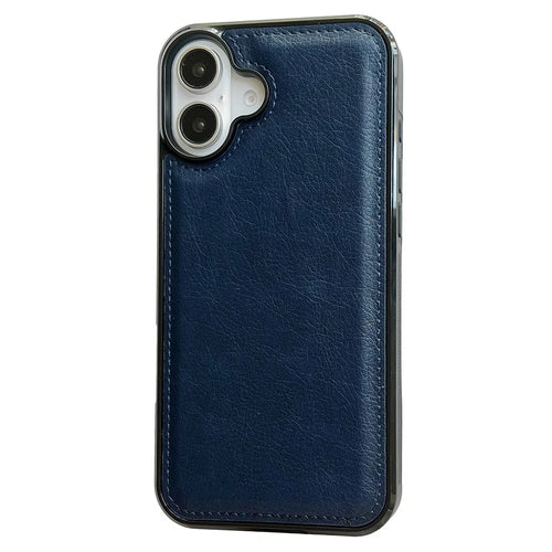 For iPhone 17 Case Calf Texture PU Leather Anti Fingerprint Back Phone Cover - Blue - 1