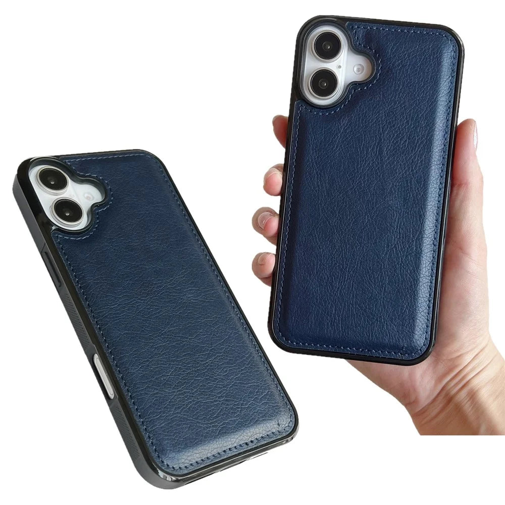 For iPhone 17 Case Calf Texture PU Leather Anti Fingerprint Back Phone Cover - Blue - 3