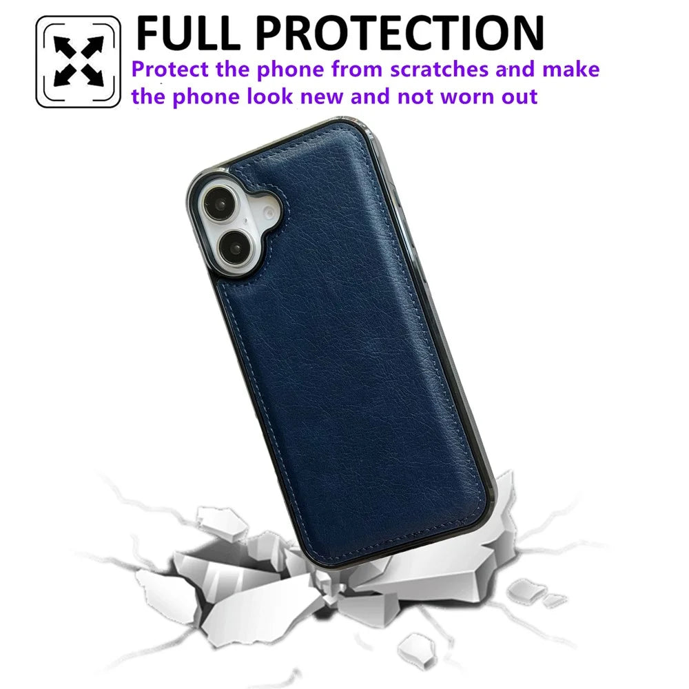 For iPhone 17 Case Calf Texture PU Leather Anti Fingerprint Back Phone Cover - Blue - 4