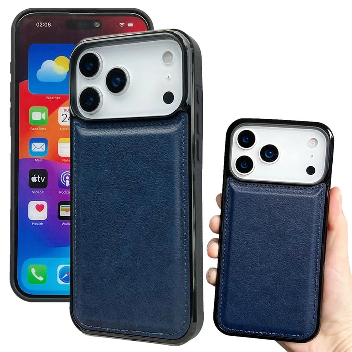 For iPhone 17 Pro Case Calf Texture PU Leather Anti Fingerprint Back Phone Cover - Blue - 2
