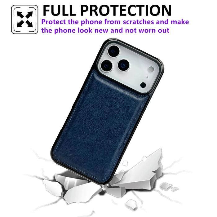 For iPhone 17 Pro Case Calf Texture PU Leather Anti Fingerprint Back Phone Cover - Blue - 3