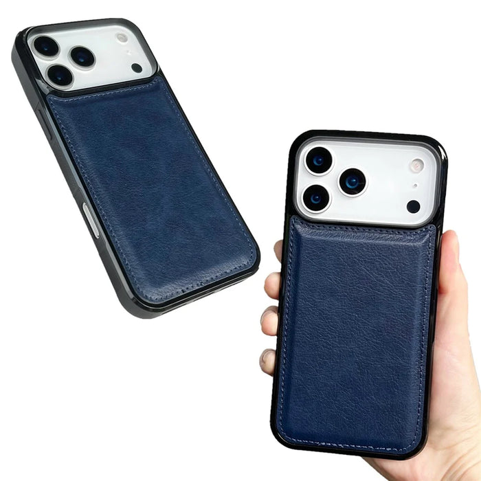 For iPhone 17 Pro Max Case Calf Texture PU Leather Anti Fingerprint Back Phone Cover - Blue - 4