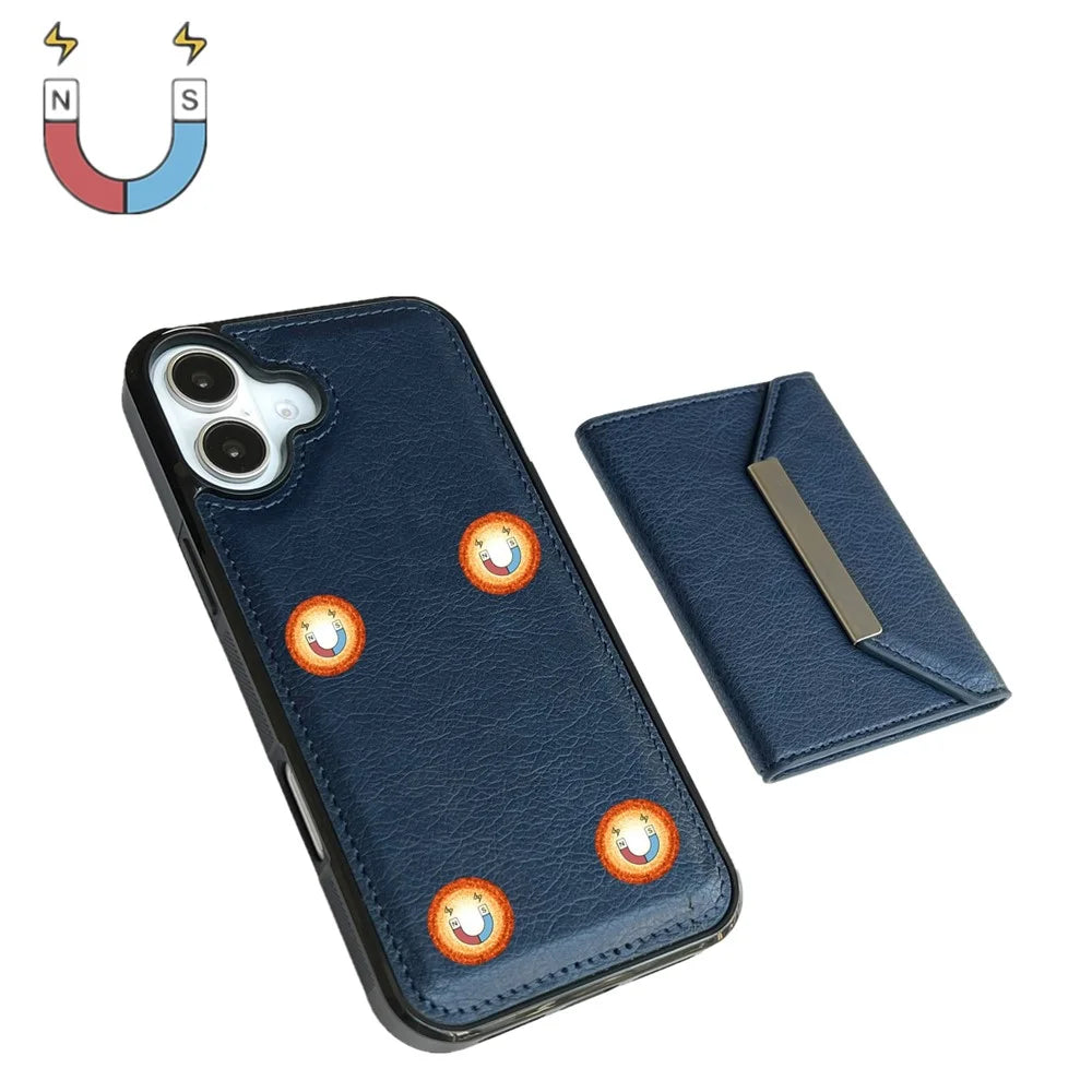 For iPhone 17 Case Card Bag Kickstand TPU + PU Phone Cover - Blue - 2