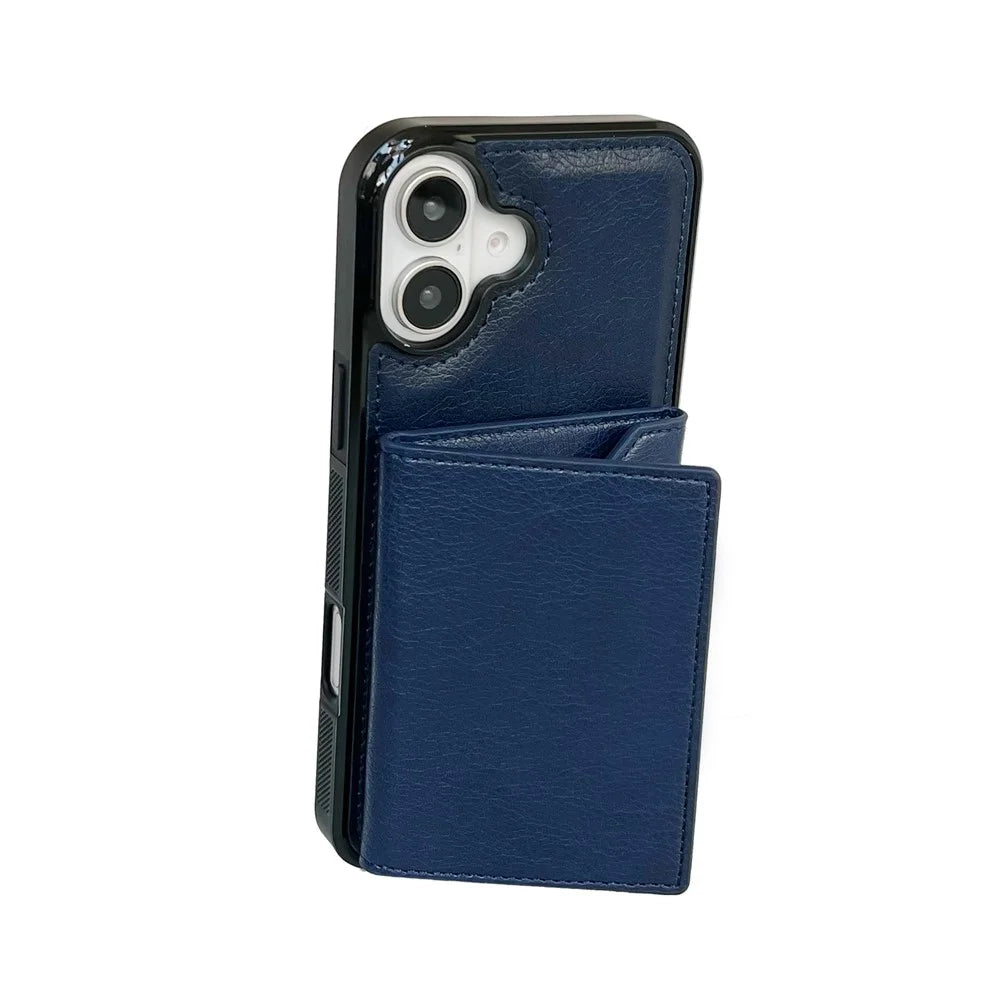 For iPhone 17 Case Card Bag Kickstand TPU + PU Phone Cover - Blue - 4