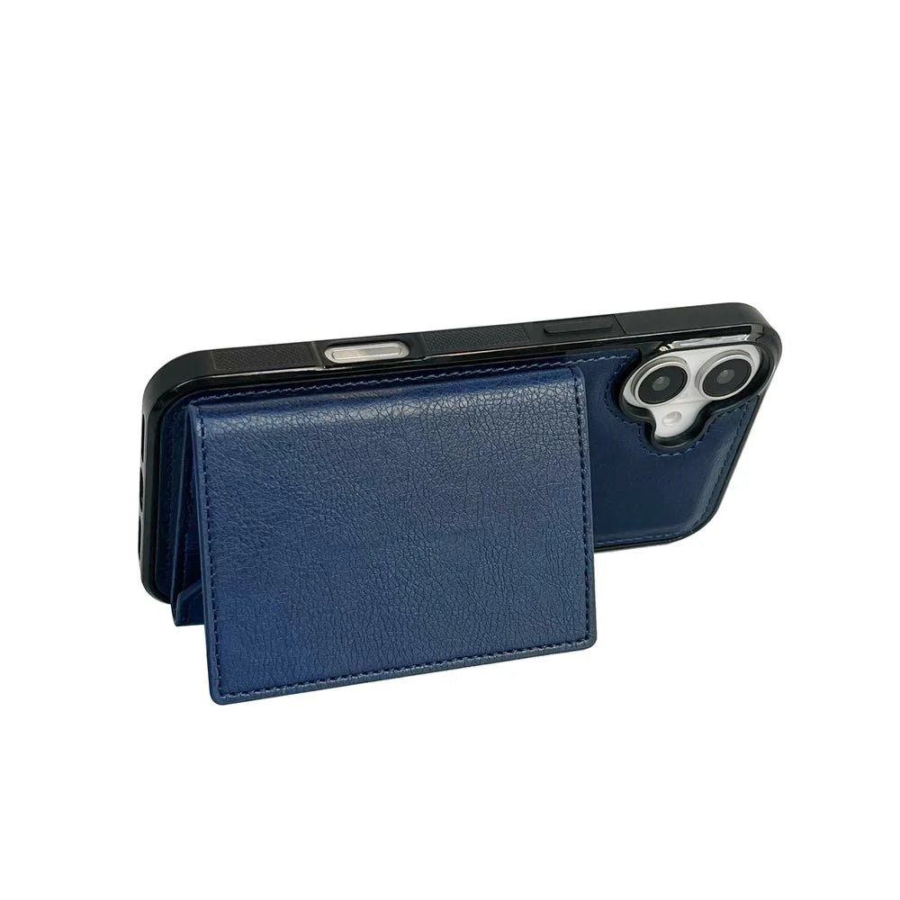 For iPhone 17 Case Card Bag Kickstand TPU + PU Phone Cover - Blue - 5