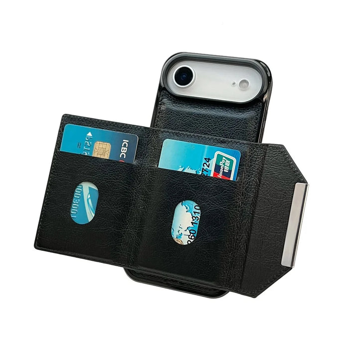 For iPhone Air Case Card Bag Kickstand TPU + PU Phone Cover - Black - 3