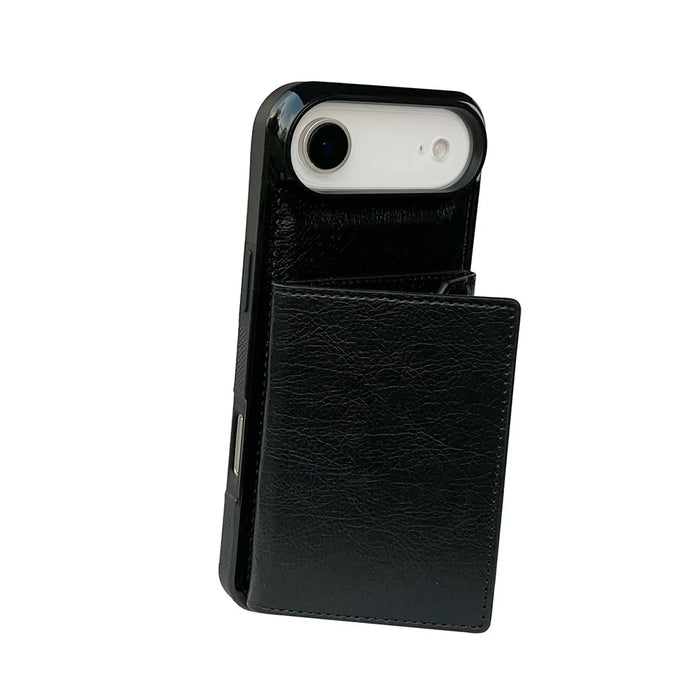 For iPhone Air Case Card Bag Kickstand TPU + PU Phone Cover - Black - 4