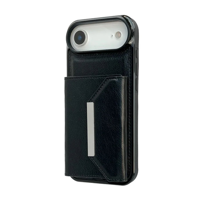 For iPhone Air Case Card Bag Kickstand TPU + PU Phone Cover - Black - 7