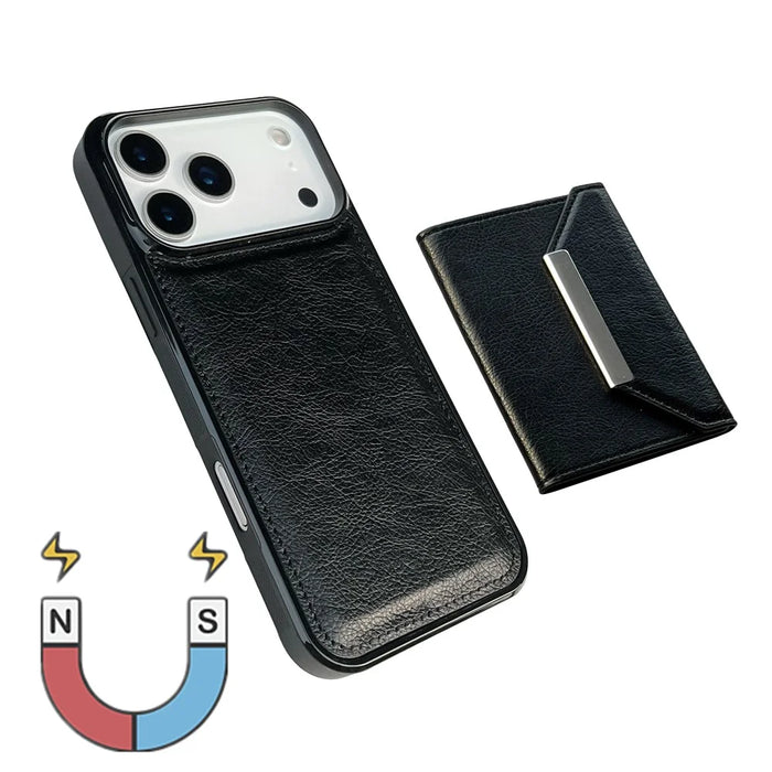 For iPhone 17 Pro Max Case Card Bag Kickstand TPU + PU Phone Cover - Black - 2
