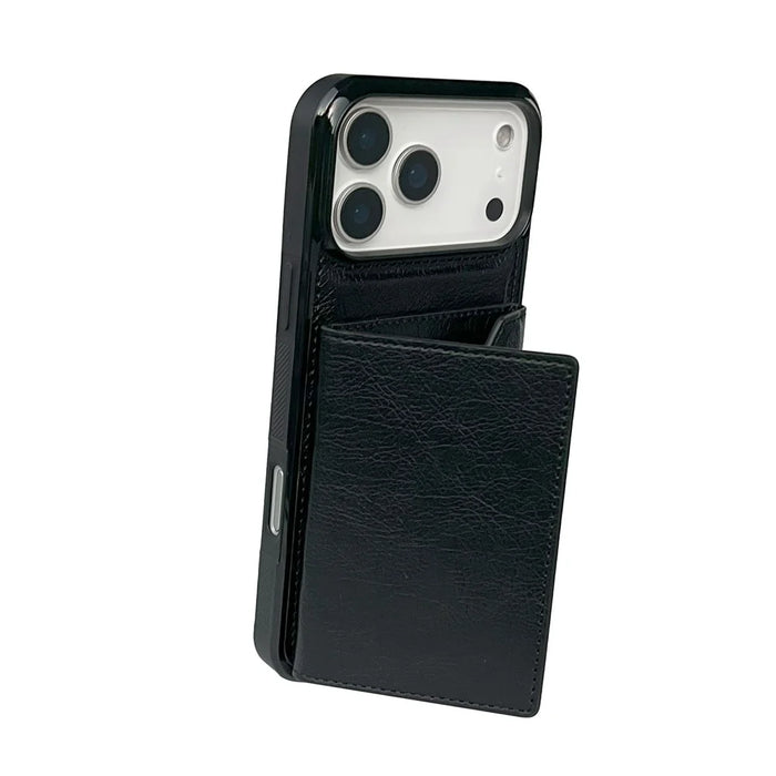 For iPhone 17 Pro Max Case Card Bag Kickstand TPU + PU Phone Cover - Black - 4