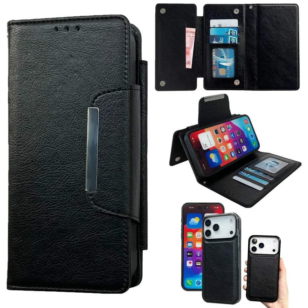 For iPhone 17 Pro Case Detachable 2 in 1 Magnetic Closure PU Leather Wallet Phone Case - Black - 1