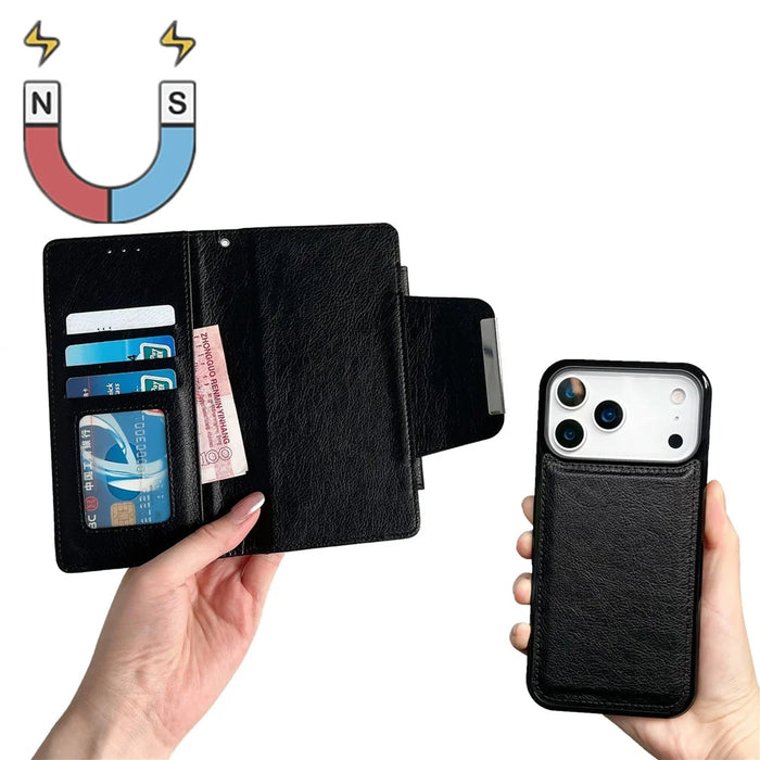 For iPhone 17 Pro Case Detachable 2 in 1 Magnetic Closure PU Leather Wallet Phone Case - Black - 2