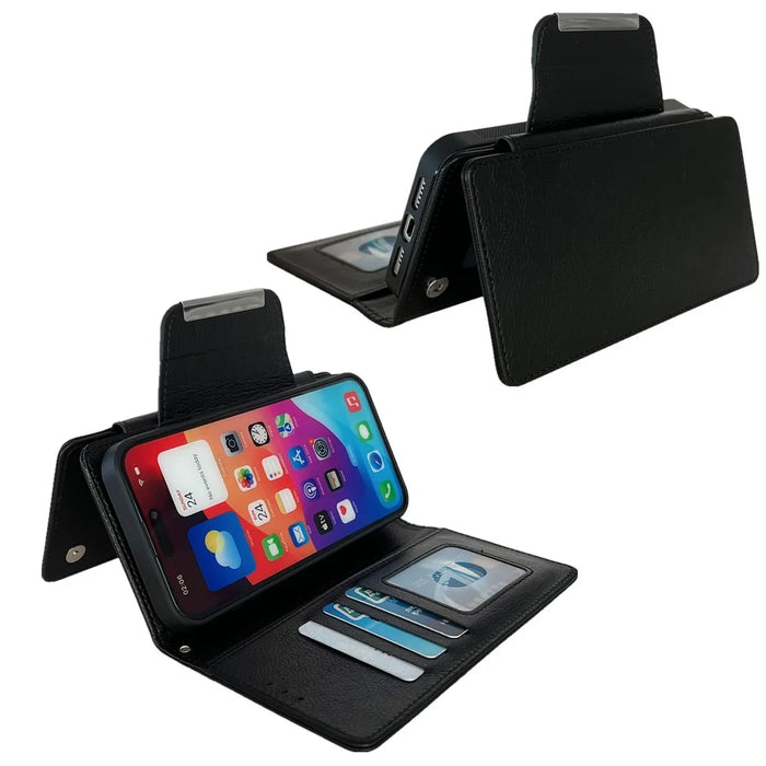 For iPhone 17 Pro Case Detachable 2 in 1 Magnetic Closure PU Leather Wallet Phone Case - Black - 4