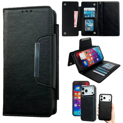 For iPhone 17 Pro Max Case Detachable 2 in 1 Magnetic Closure PU Leather Wallet Phone Case - Black - 1
