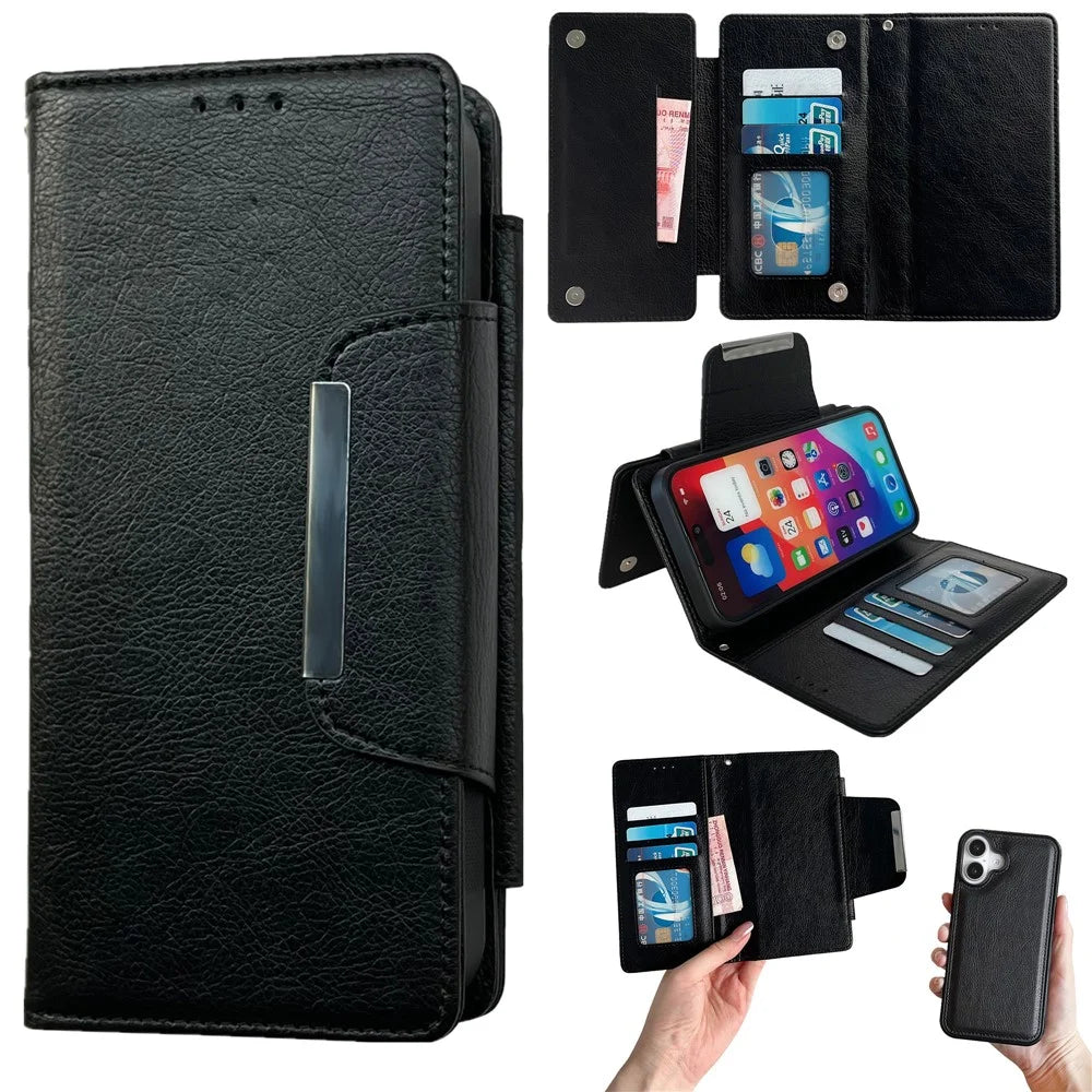 For iPhone 17 Case Detachable 2 in 1 Magnetic Closure PU Leather Wallet Phone Case - Black - 1